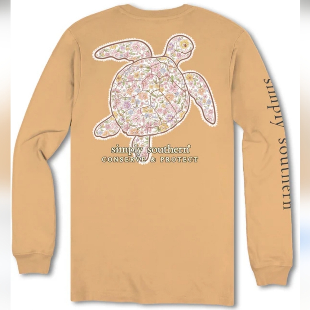 NWT Simply Southern Garden Floral Turtle Longsleeve Tan